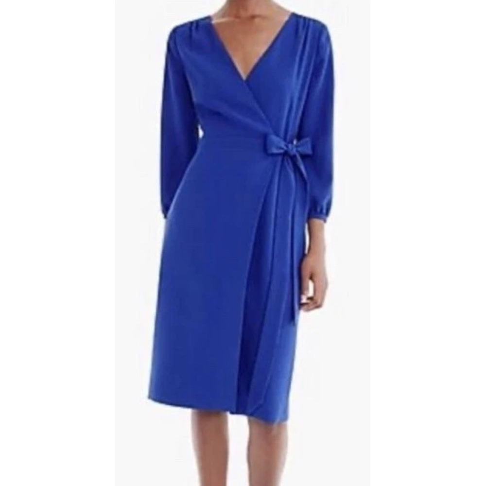 J. Crew 365 Crepe V-Neck Wrap Dress Blue‎  Minimalist Career Work Size 4Tall